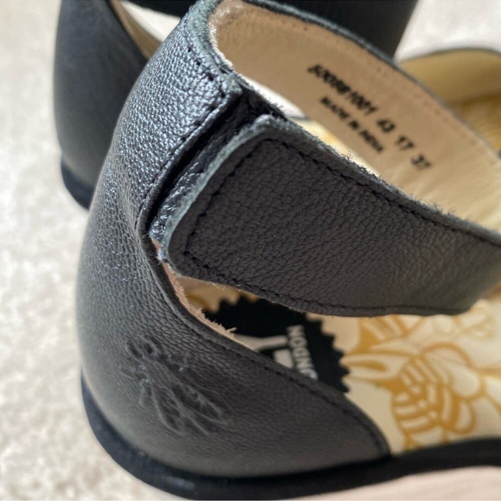 FLY London Black Ankle Strap Perforated Leather Wedge Sandals Size 37/6.5-7 - Picture 4 of 5